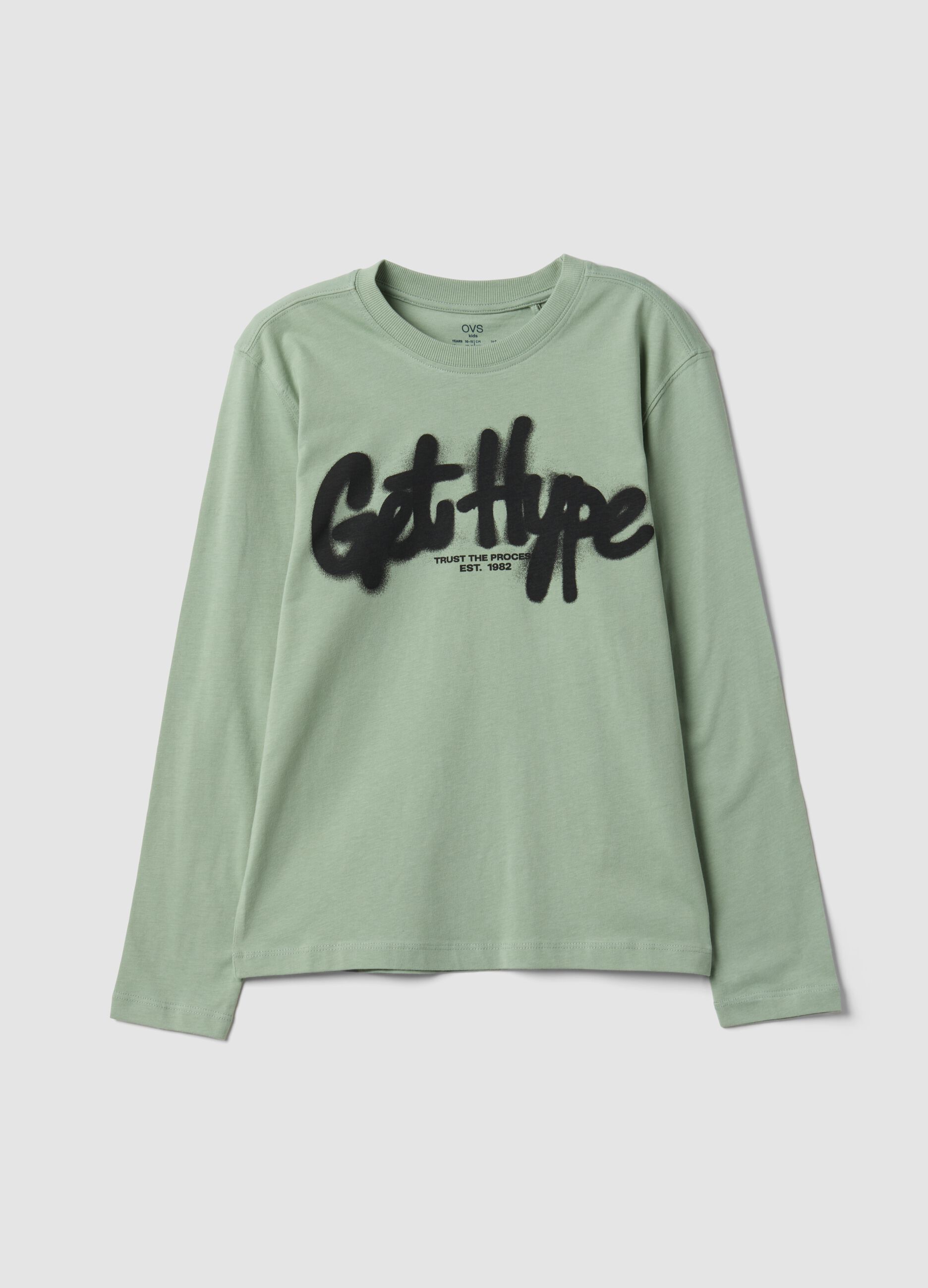 Green pure organic cotton T-shirt with &ldquo;Get Hype&rdquo; print for boys