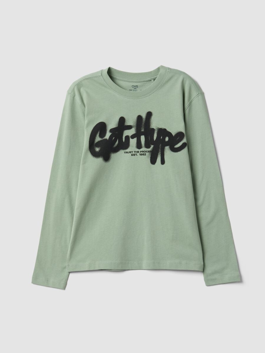 T-shirt verde in puro cotone organico con stampa "Get Hype" per ragazzo_3