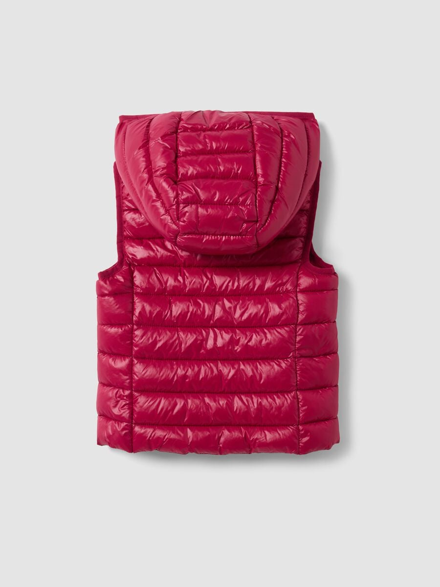 Gilet rosso imbottito con cappuccio e zip per bambina_1