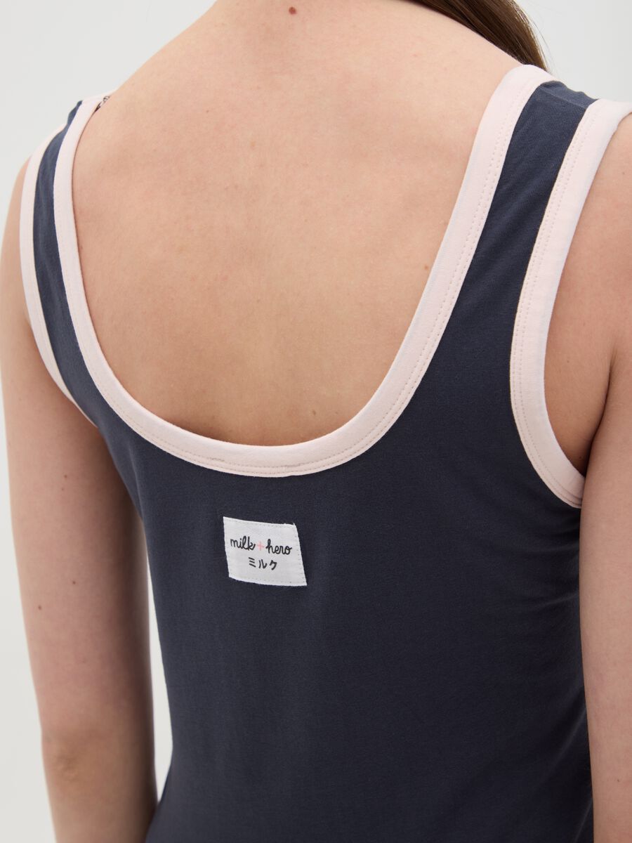 Navy blue tank top with pink trim in stretch cotton_2
