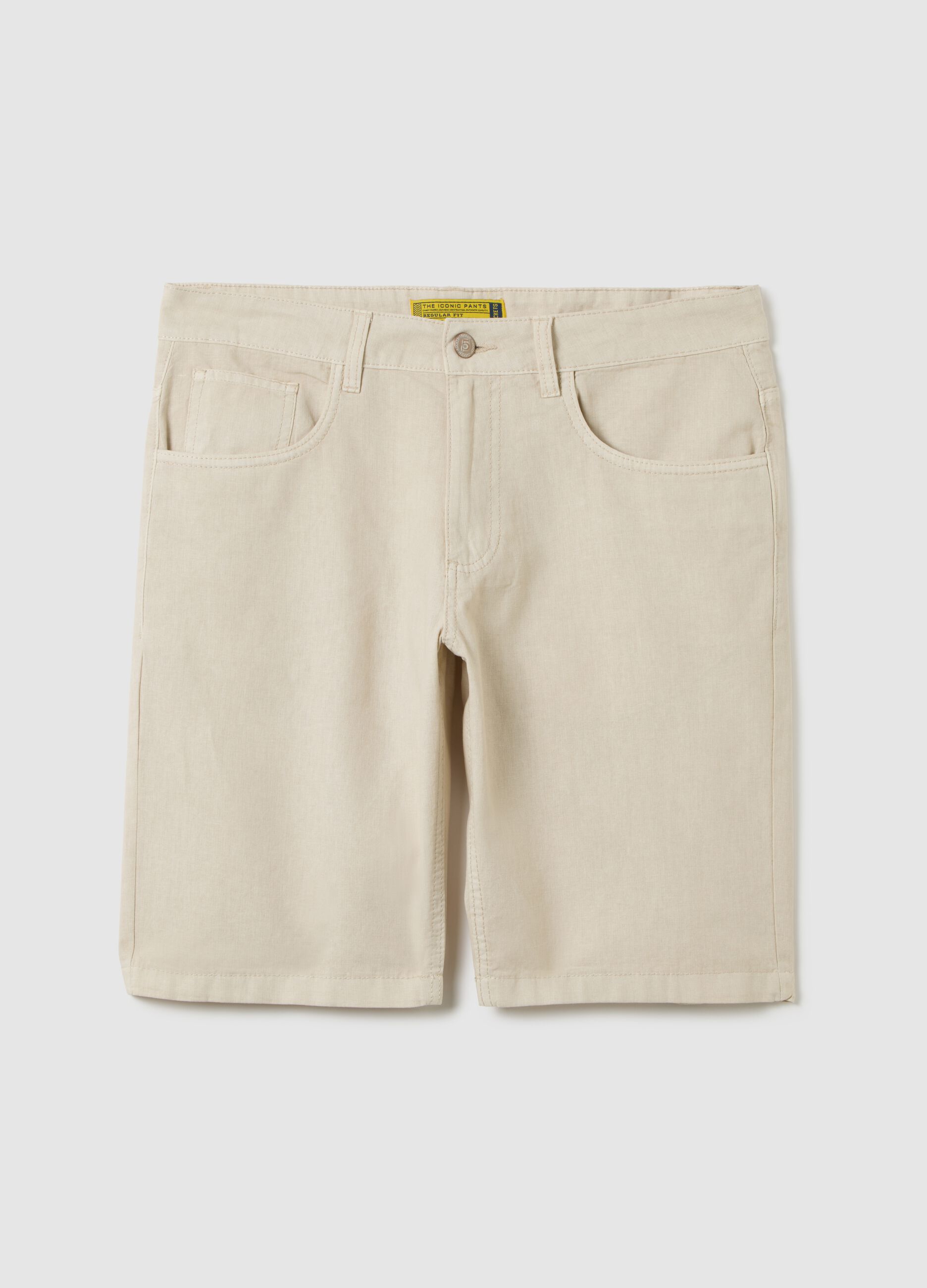 Men's beige regular fit cotton blend shorts