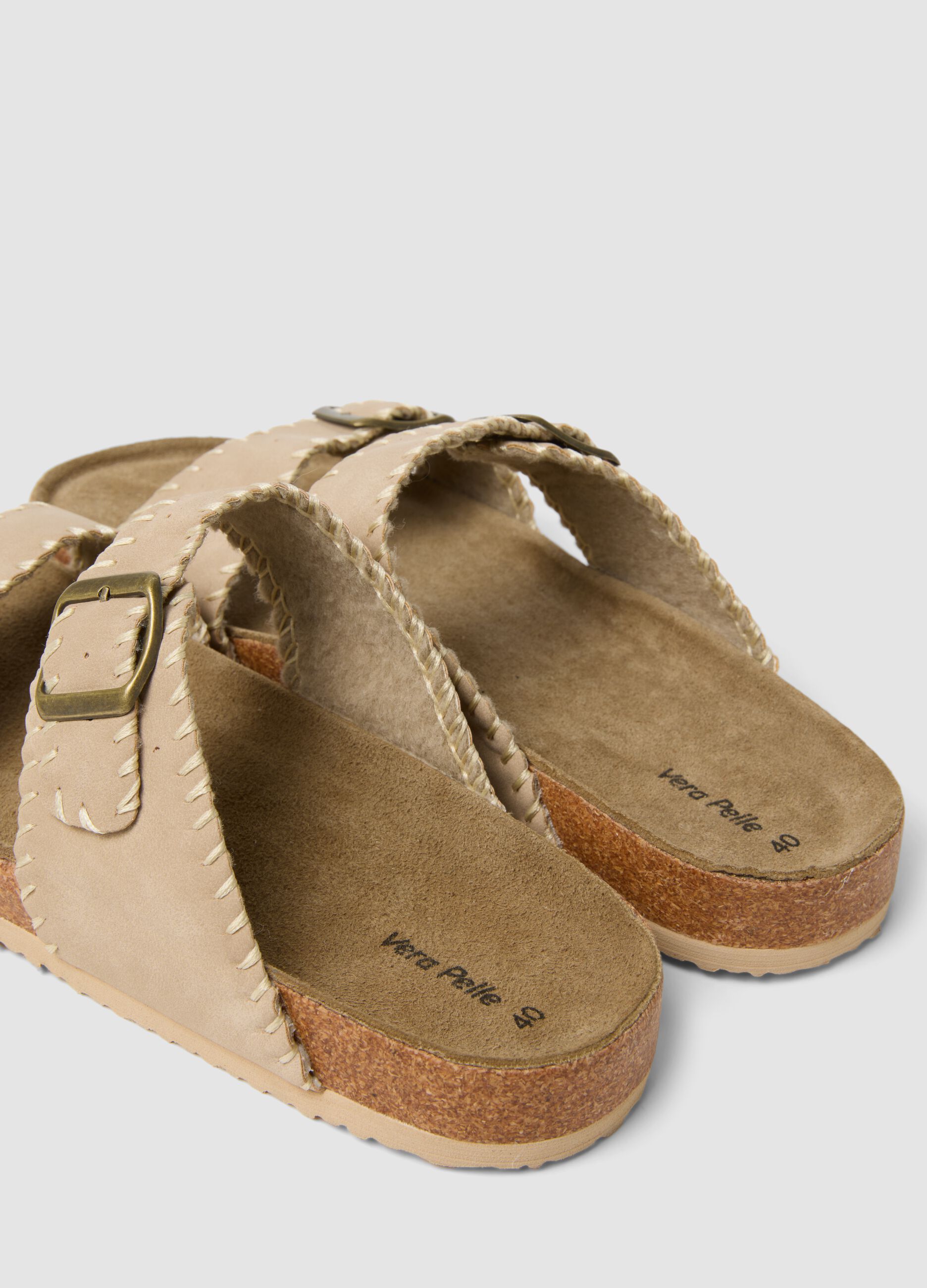 Beige double-strap sandals with buckles