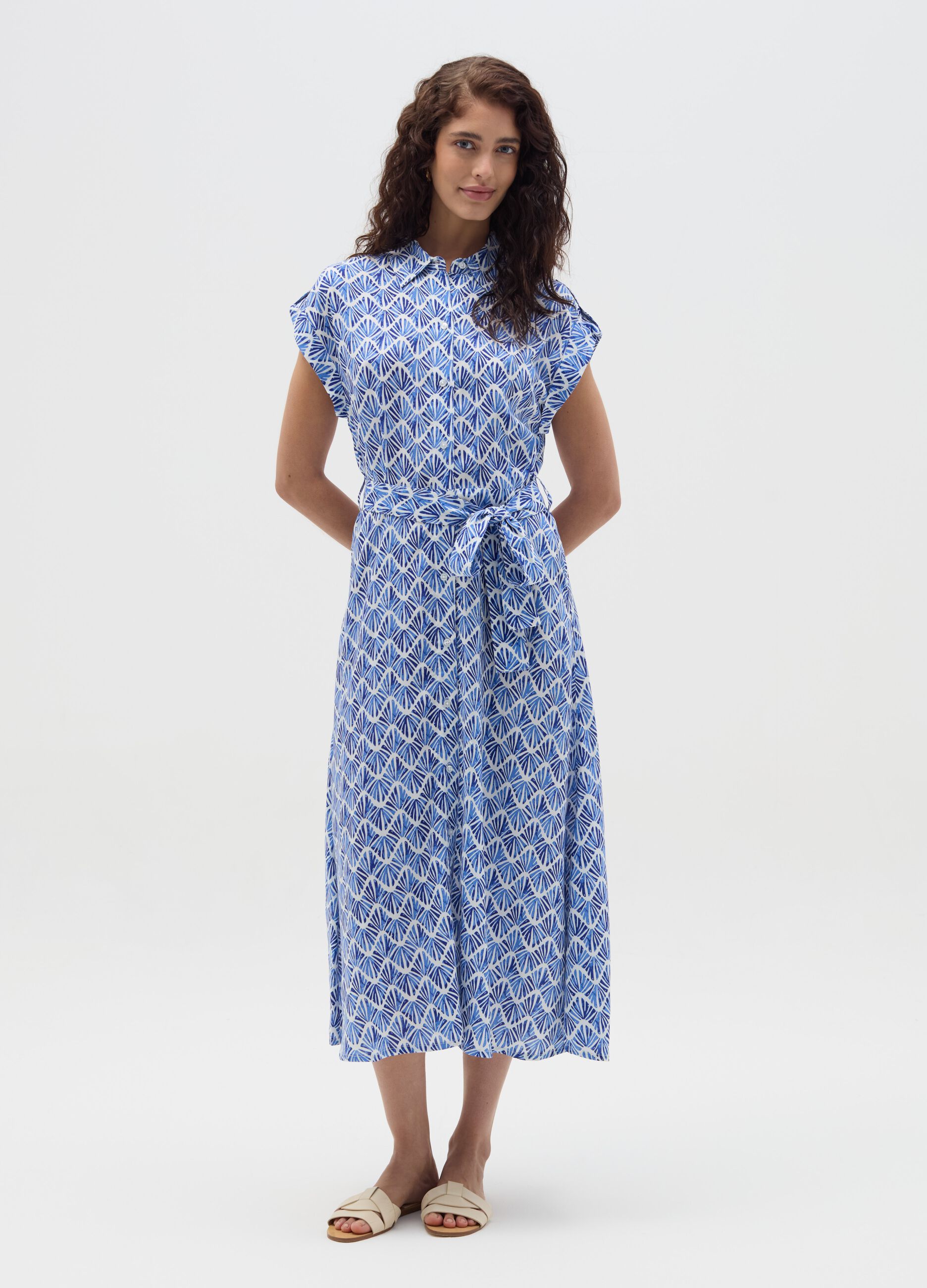 Long shirt dress with belt