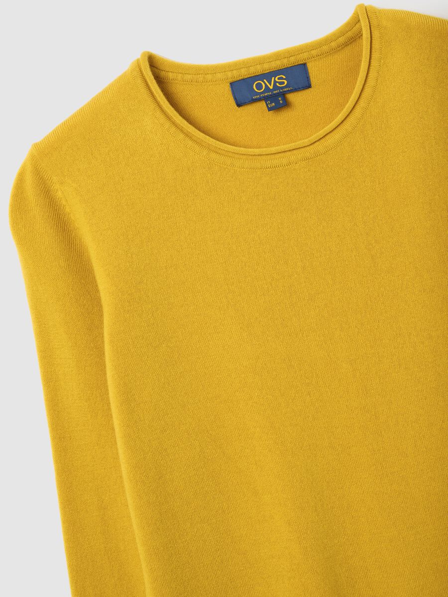Yellow crew neck fitted jumper_5