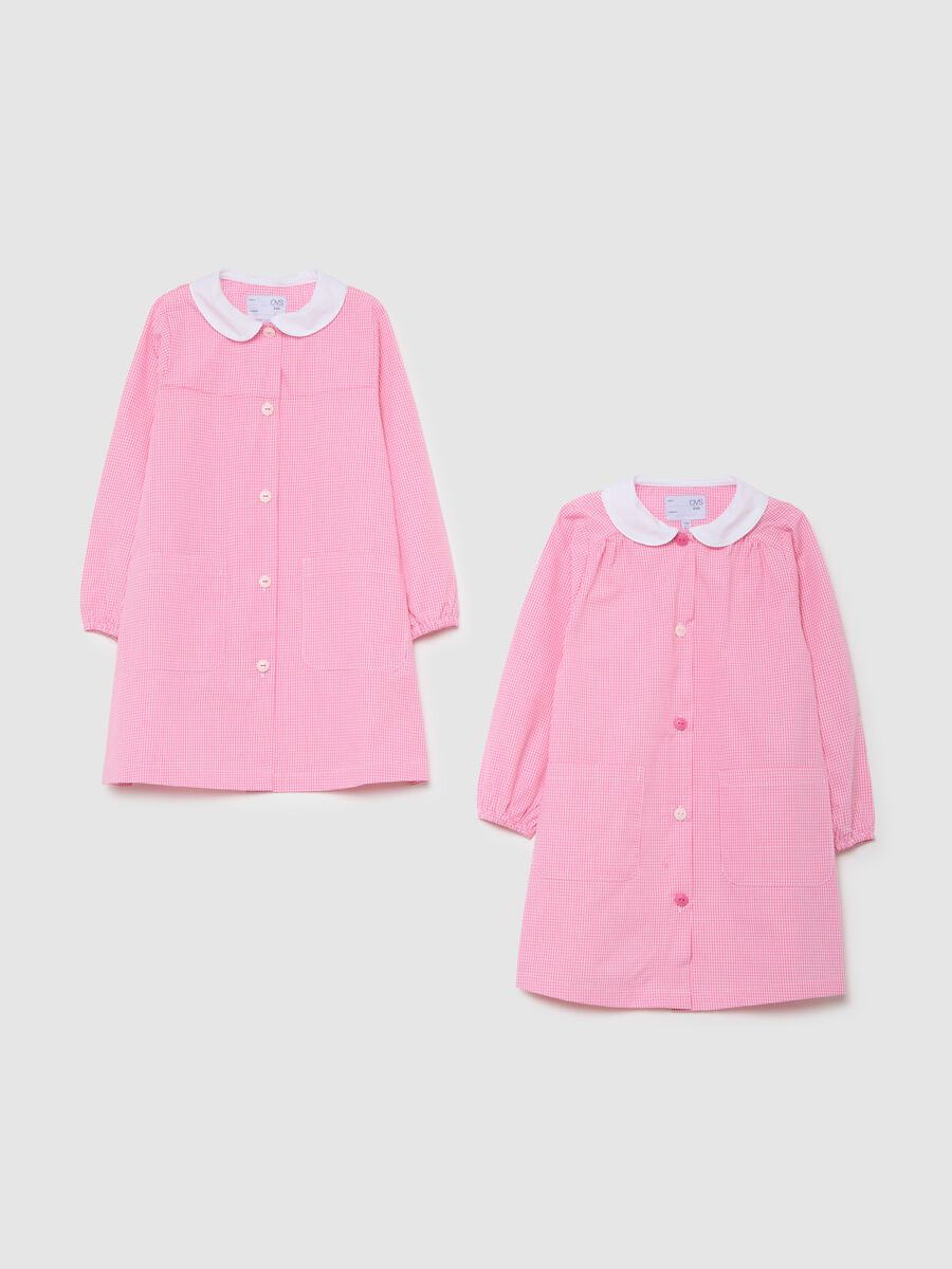 Multicoloured cotton blend girl's dress with round collar_0