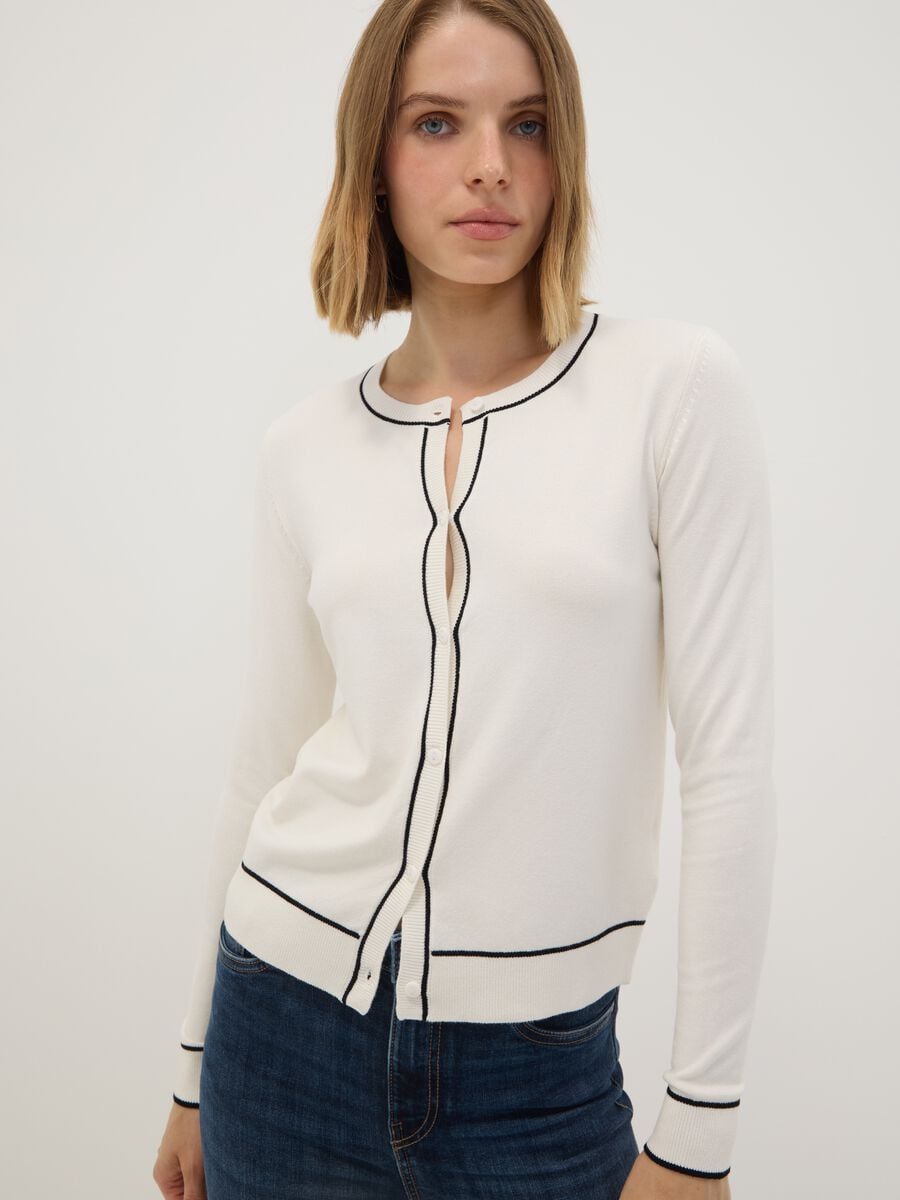 Cardigan bianco in viscosa elasticizzata regular fit_2