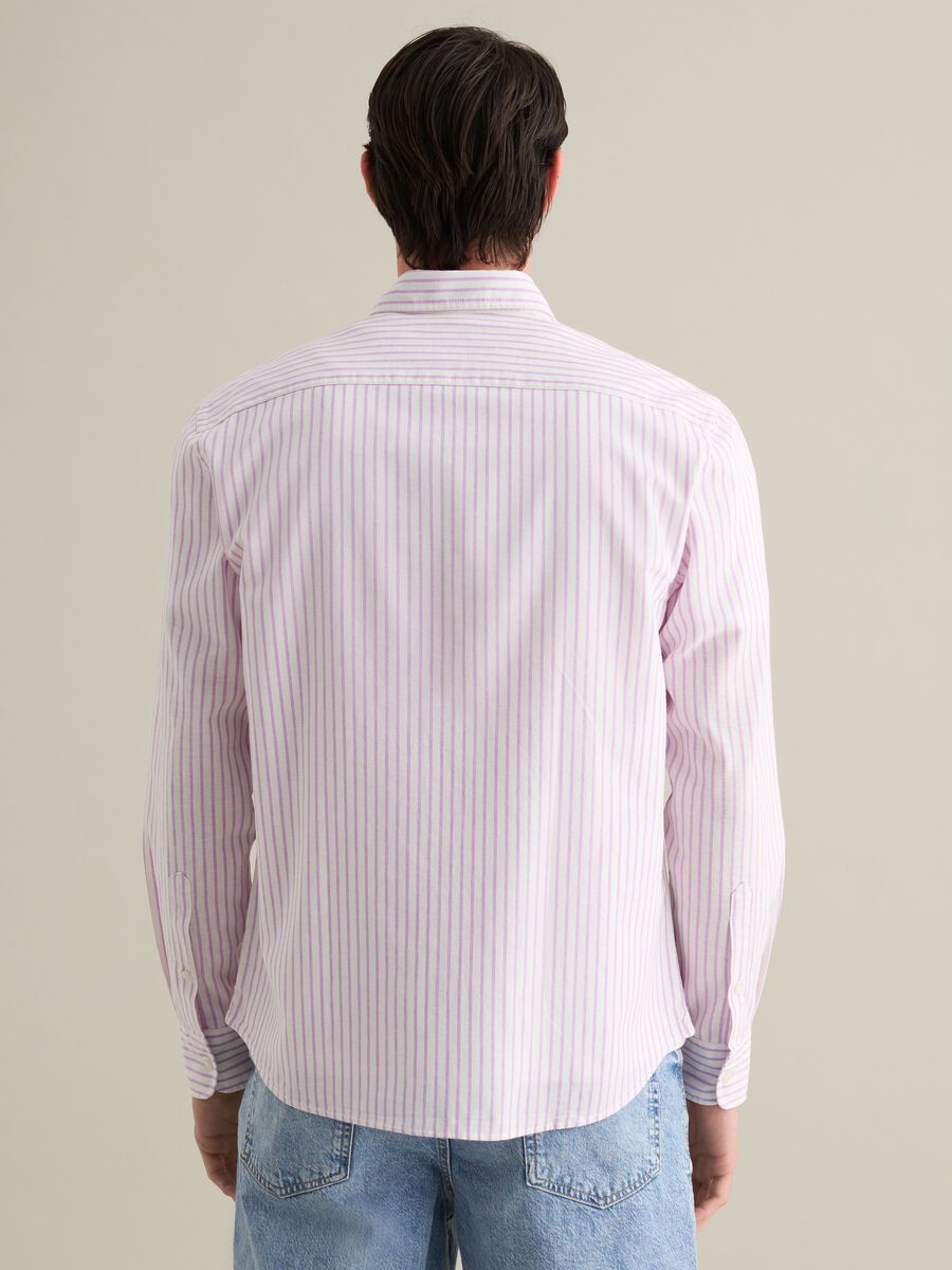 Men's pink and purple striped cotton and linen blend regular fit shirt_3