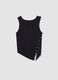 Black stretch-cotton top with asymmetric hem and metal eyelets_0
