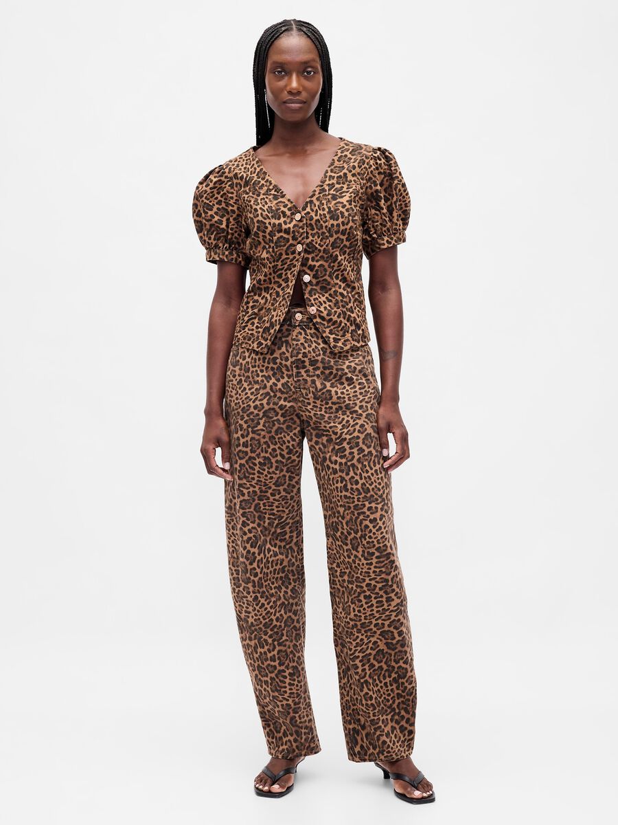 Brown Leopard Print Cotton Trousers_0