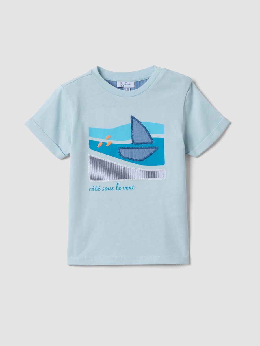 Light blue short-sleeved pure cotton T-shirt_0