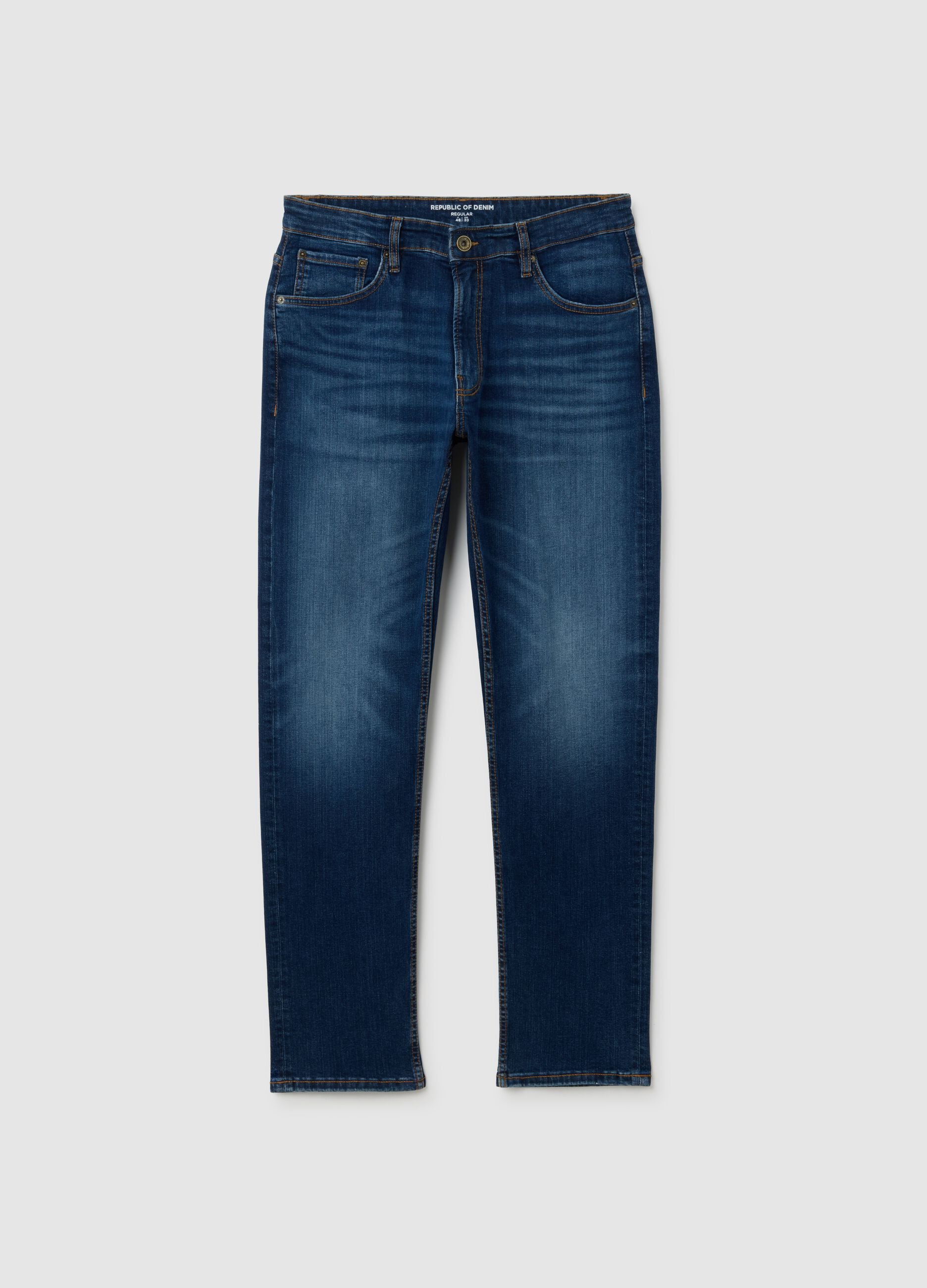 Regular fit blue stretch denim jeans