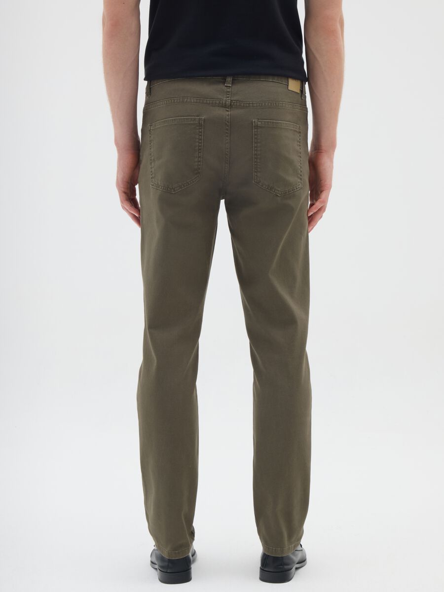 Green stretch cotton slim fit trousers_2