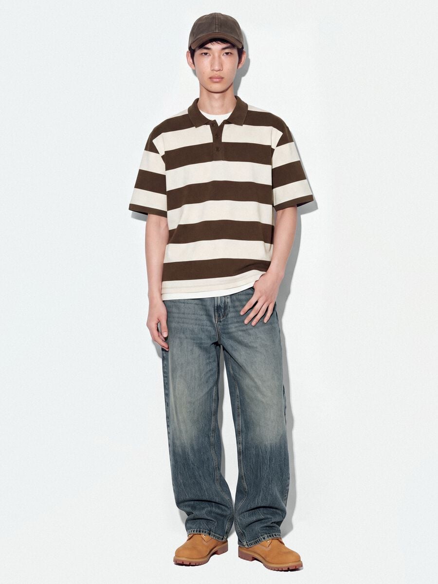 Polo marrone in puro cotone a righe regular fit_1