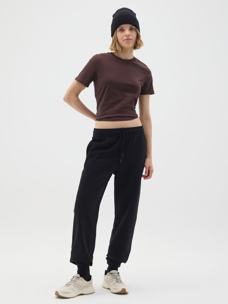 Black cotton blend regular fit trousers_0