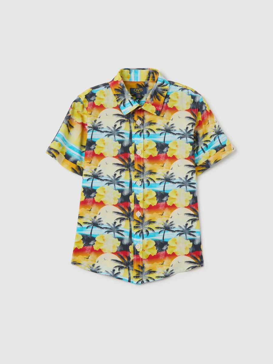 OVS Kids Short Sleeved Tropical Print Viscose Shirt_0
