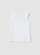 White stretch cotton ribbed tank top with appliqu&eacute; flower for girls, fitted_1