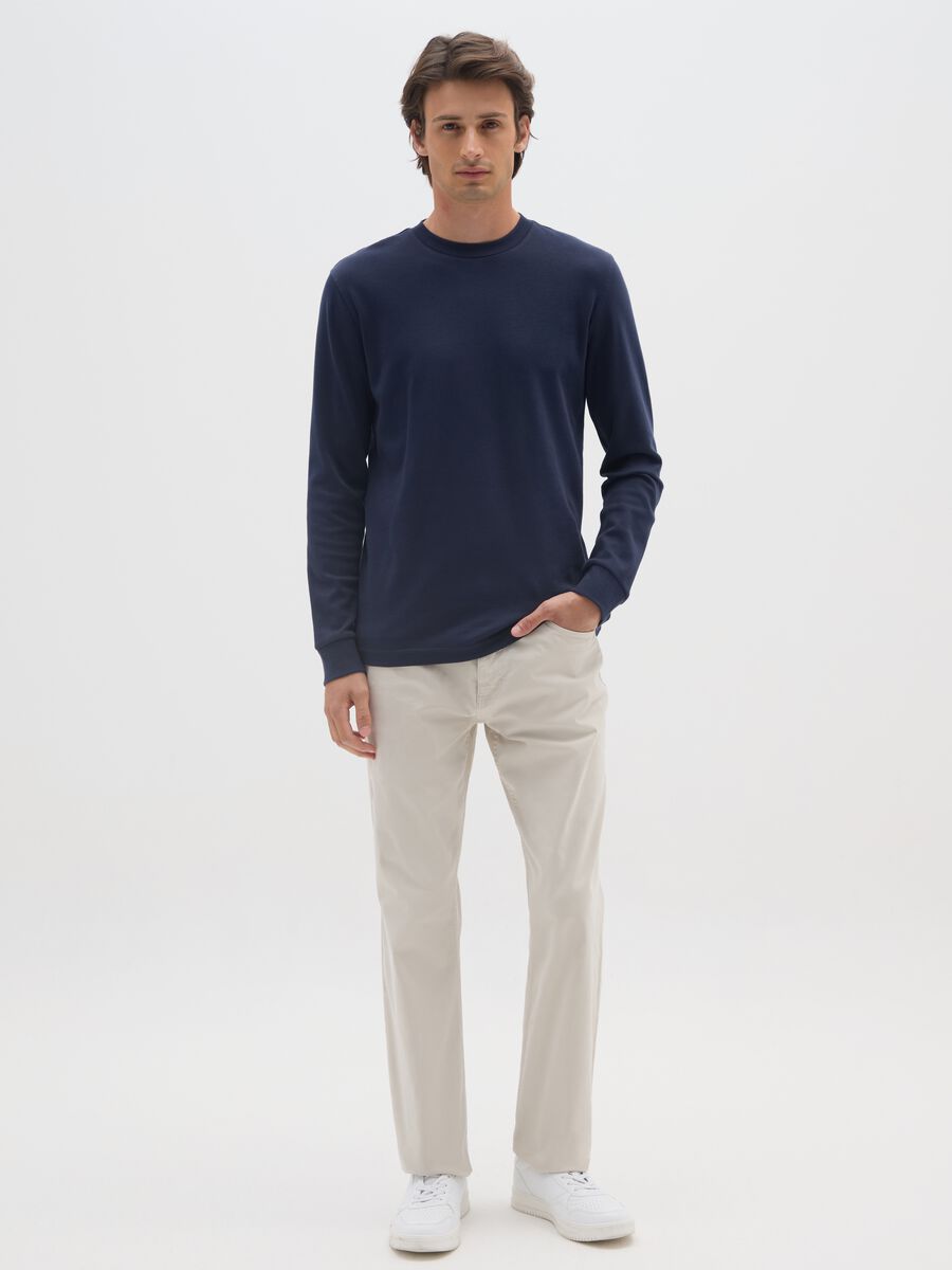 Maglia a maniche lunghe da ragazzo in puro cotone blu _1