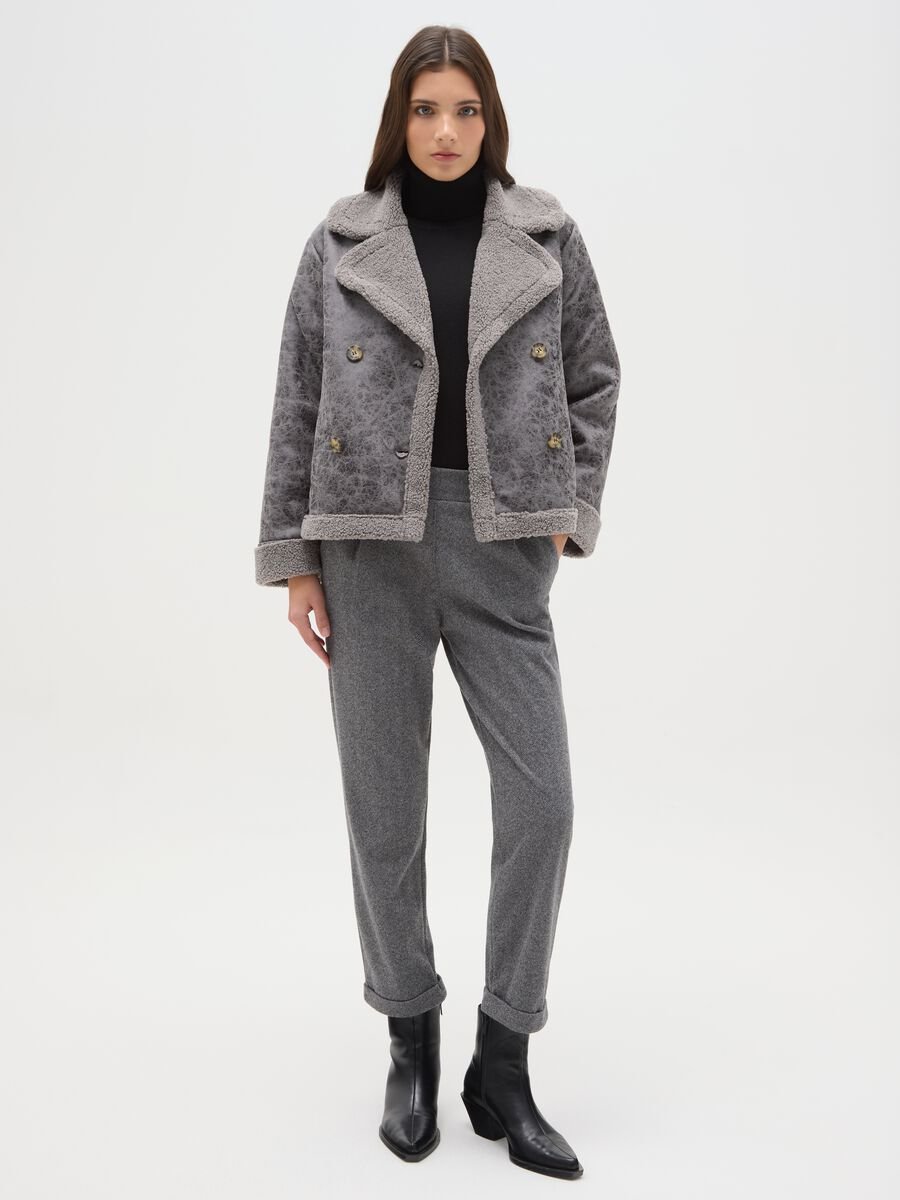 Giacca pesante grigia con collo a contrasto regular fit_1