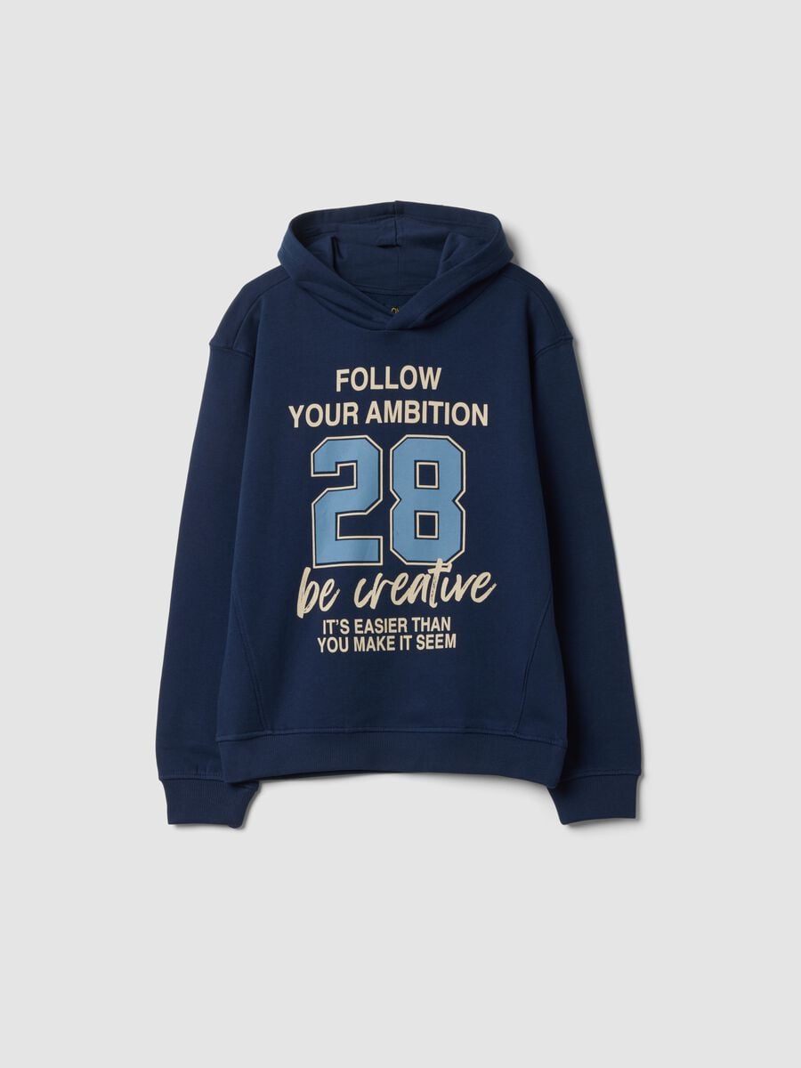 Blue pure cotton hoodie sweatshirt with crew neck_0