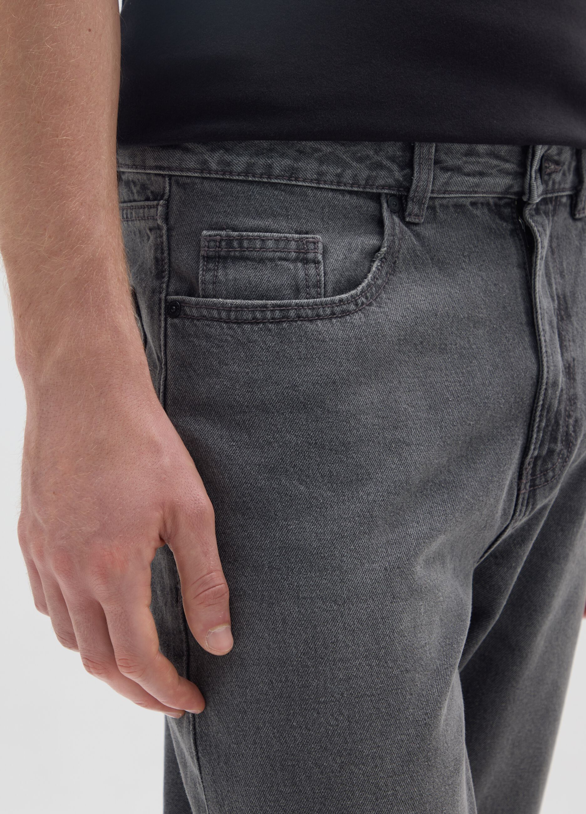 Jeans in puro cotone grigio regular tapered