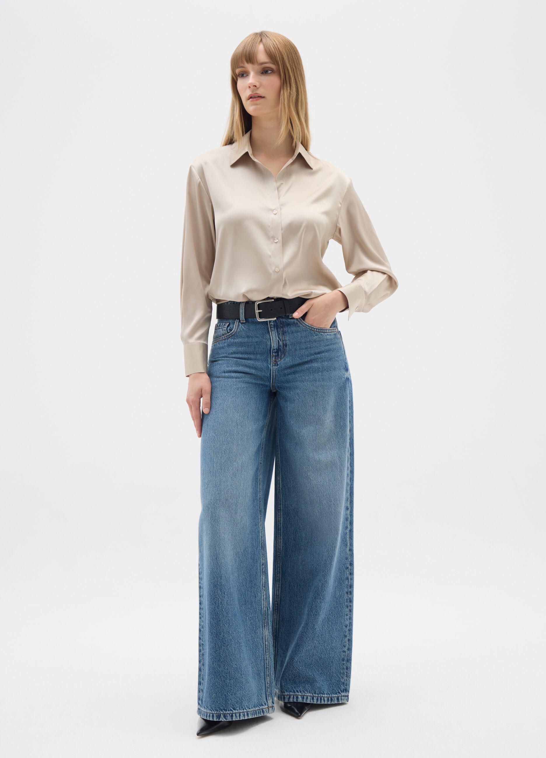 Beige Satin Shirt