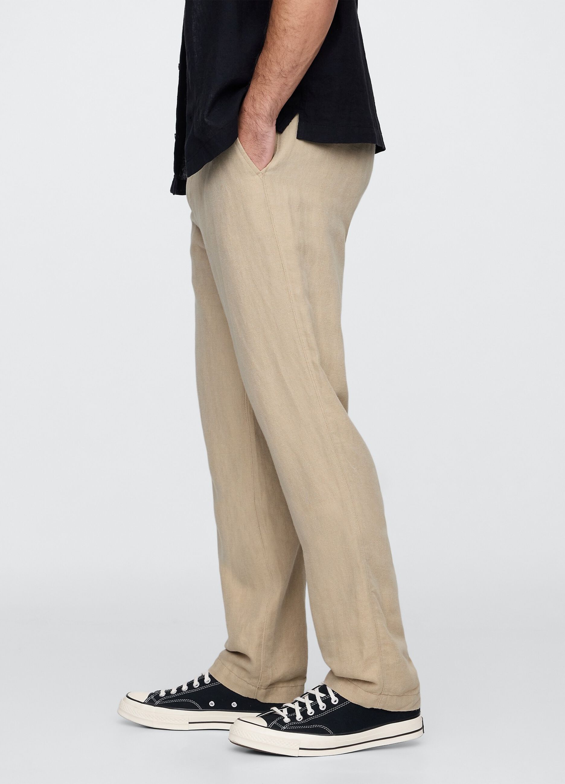 Regular beige trousers in linen and cotton