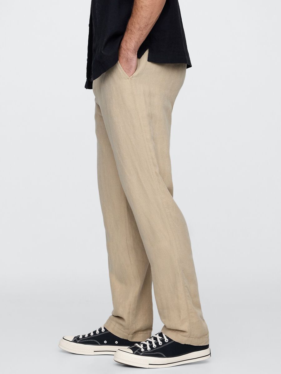Regular beige trousers in linen and cotton_3