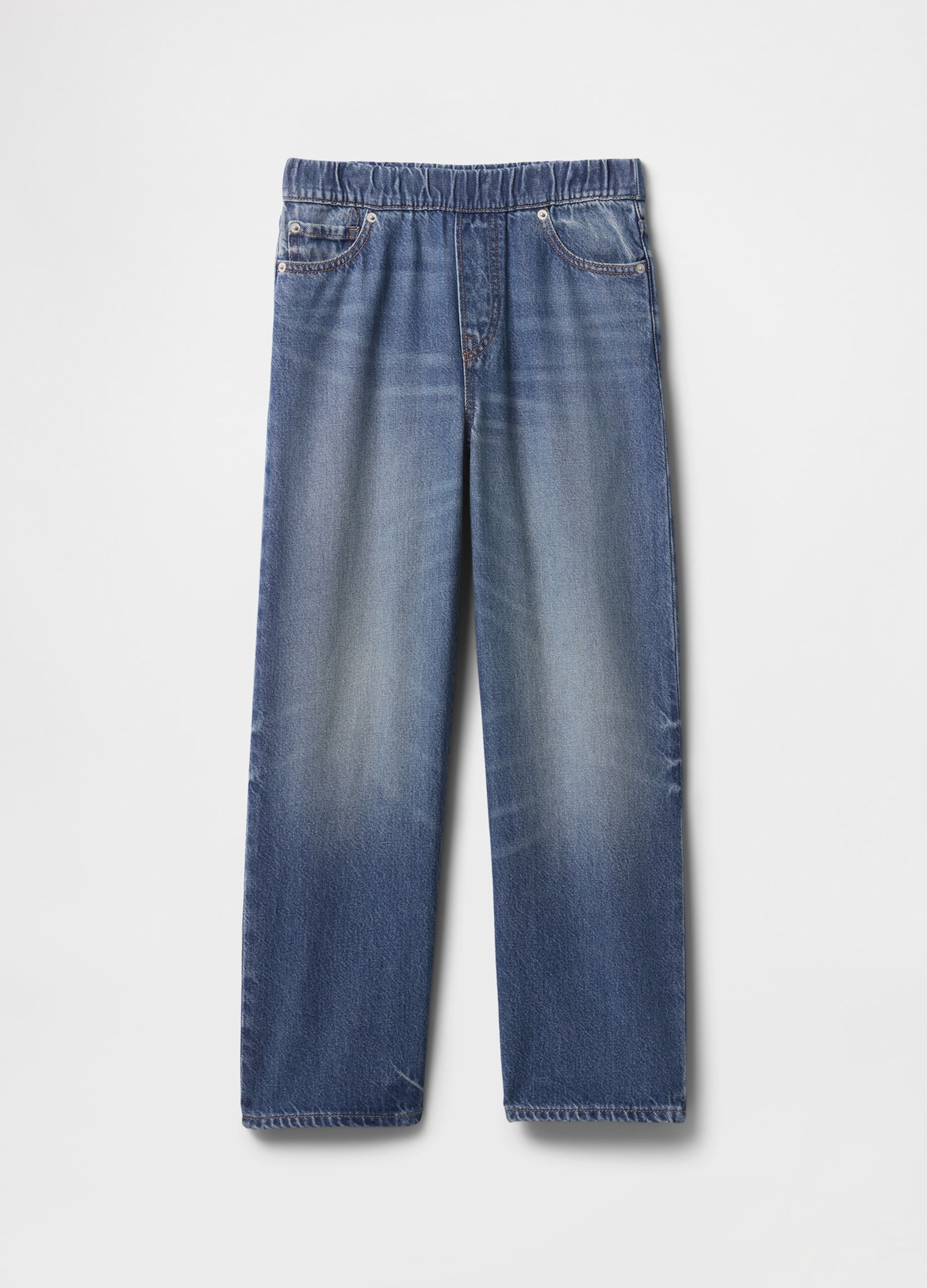 Wide Blue Denim Jeans with Elastic Waist