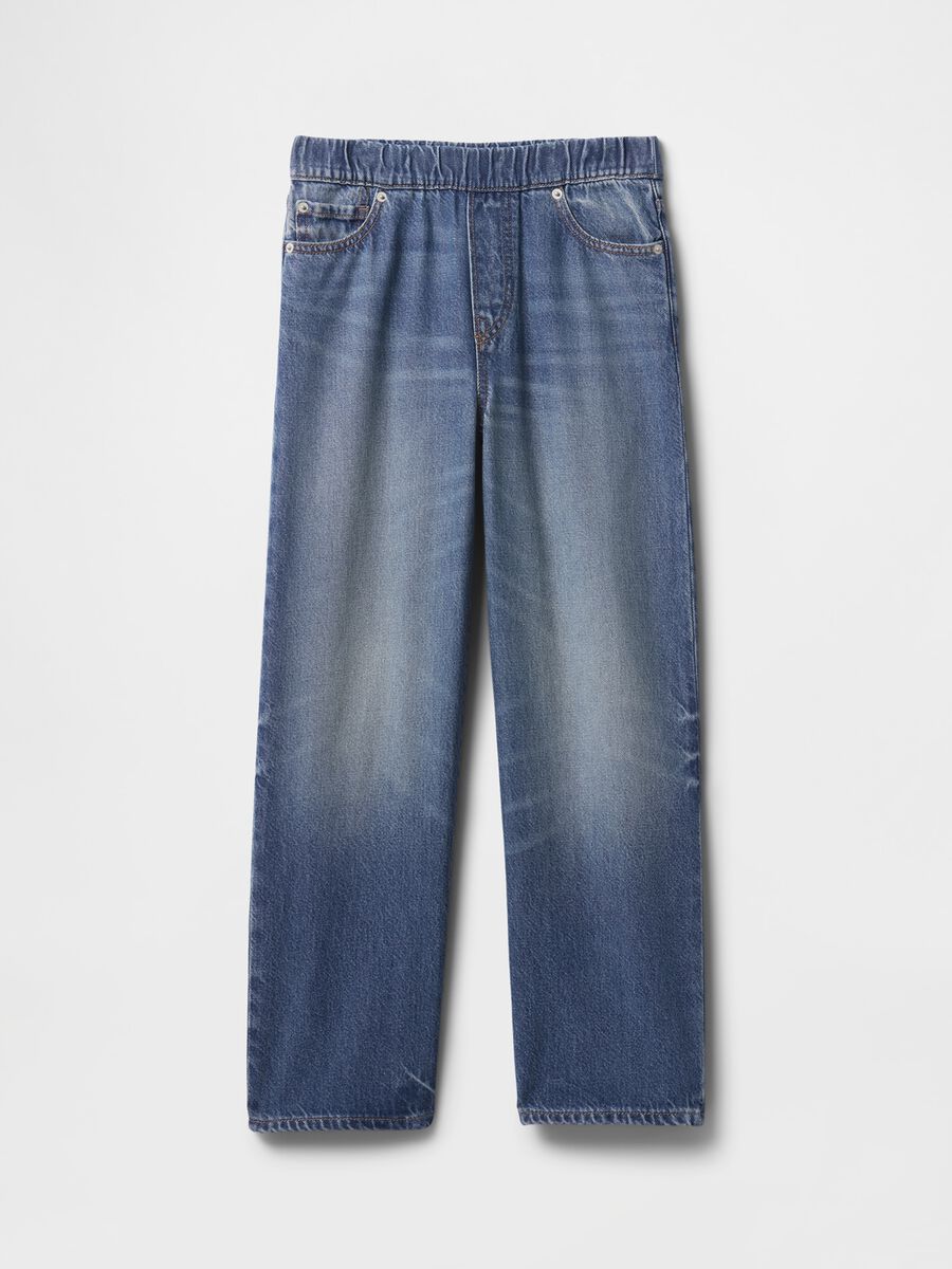 Wide Blue Denim Jeans with Elastic Waist_3