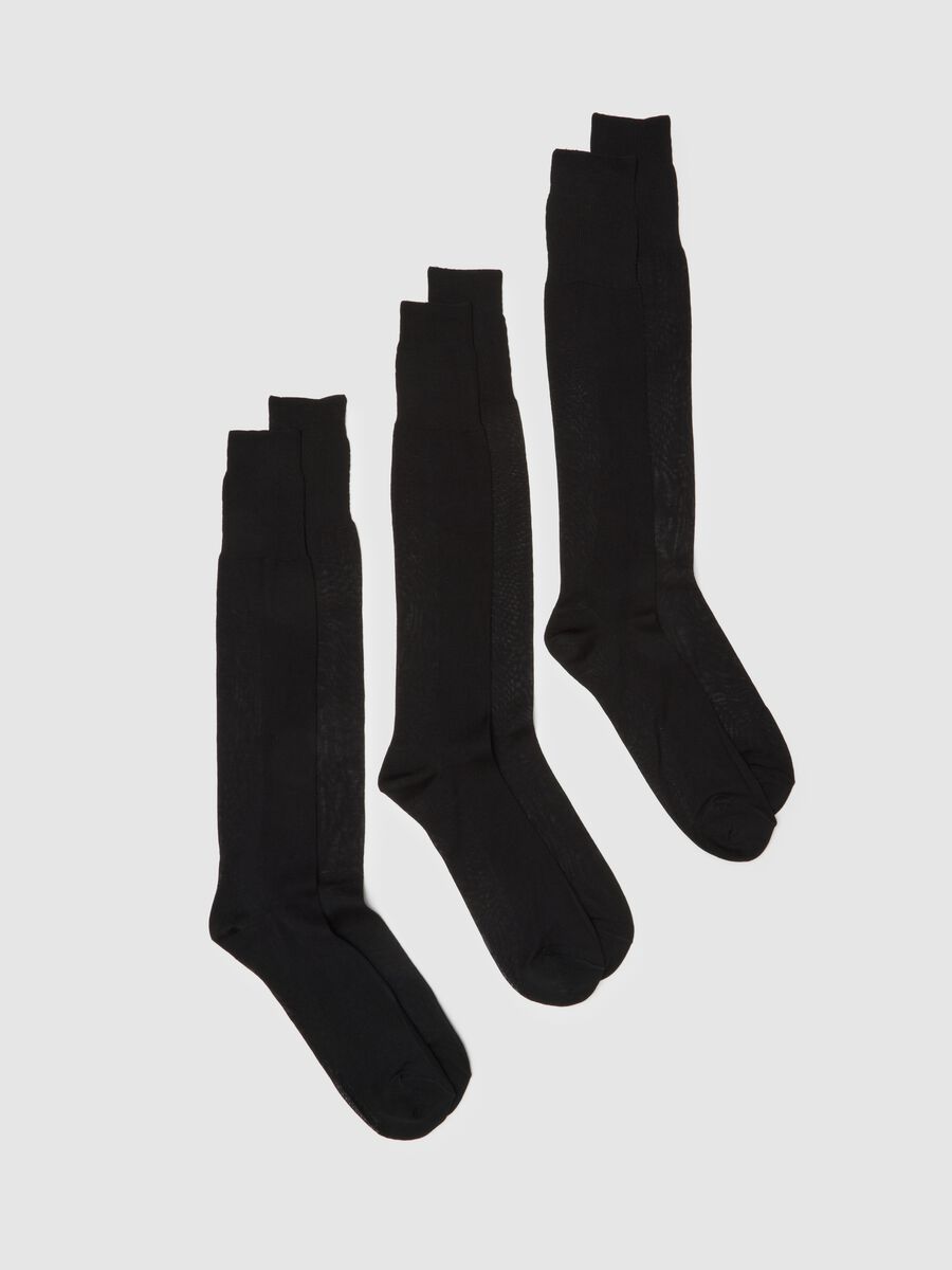 Pack of three long blue cotton socks_0