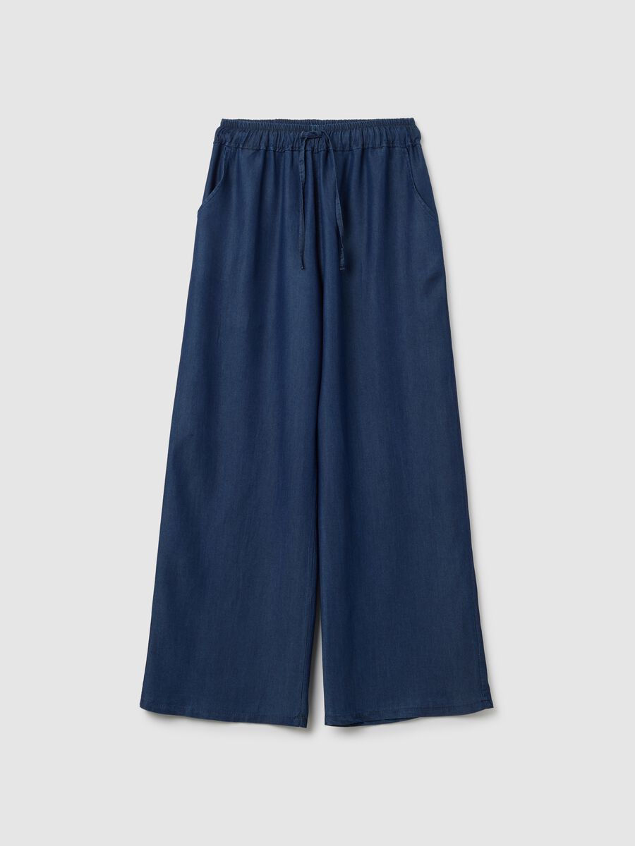 Women's blue pure viscose trousers, regular fit_0