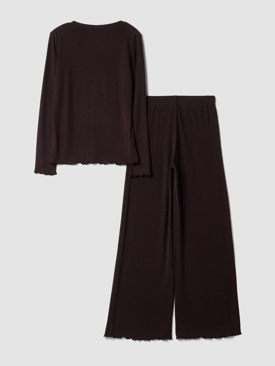 Brown stretch viscose-blend regular-fit crew-neck pyjamas_2