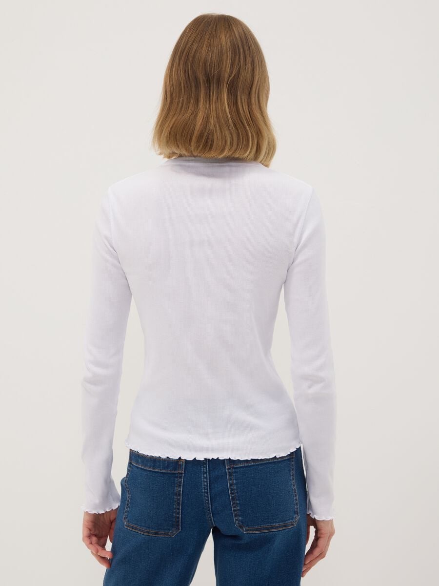 T-shirt bianca in puro cotone a maniche lunghe girocollo regular fit_3