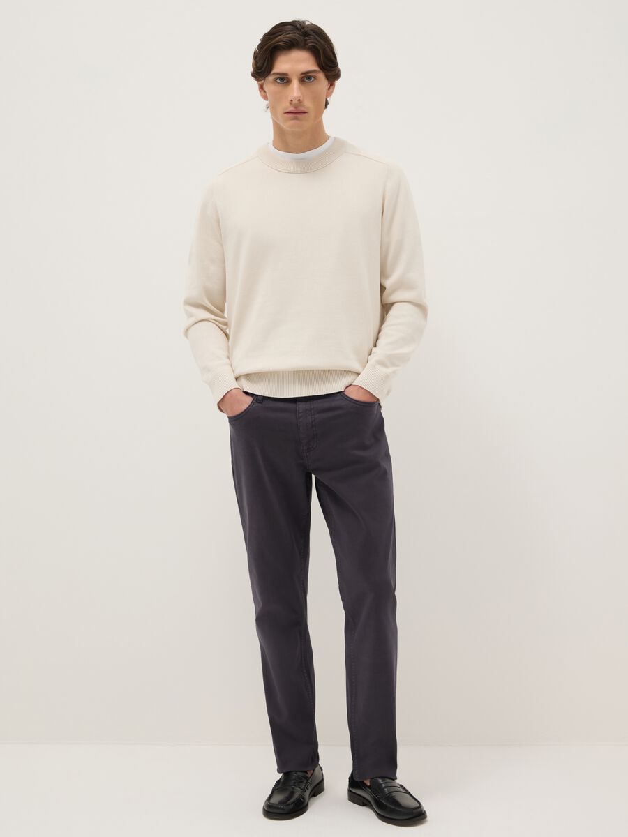 Black Stretch Cotton Slim Fit Trousers_0