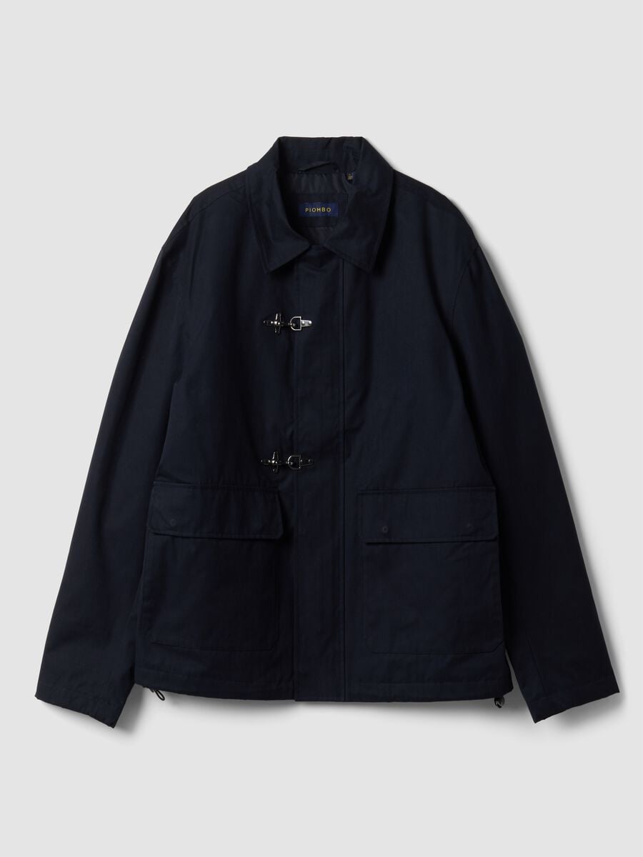 Giacca blu imbottita in misto cotone con zip_0