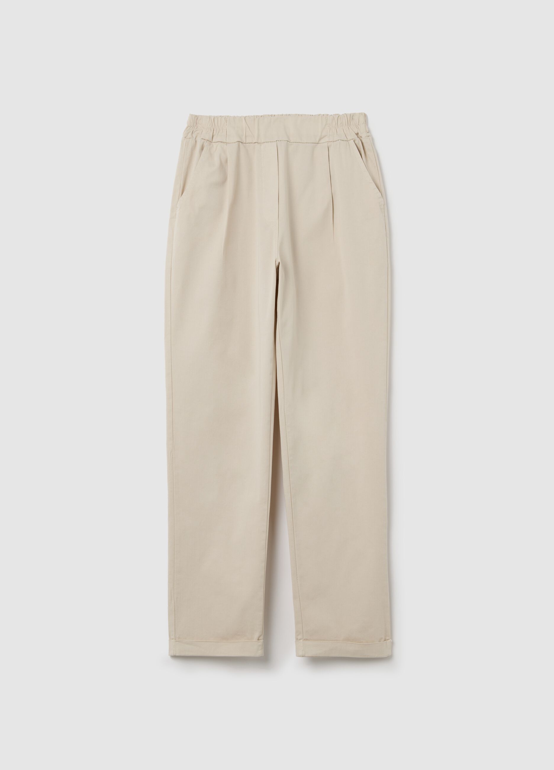 Beige cropped trousers in stretch cotton