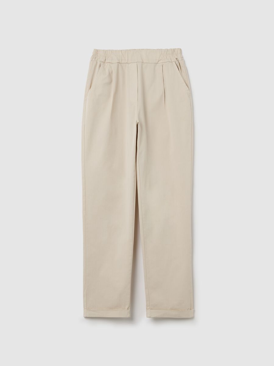 Beige cropped trousers in stretch cotton_4