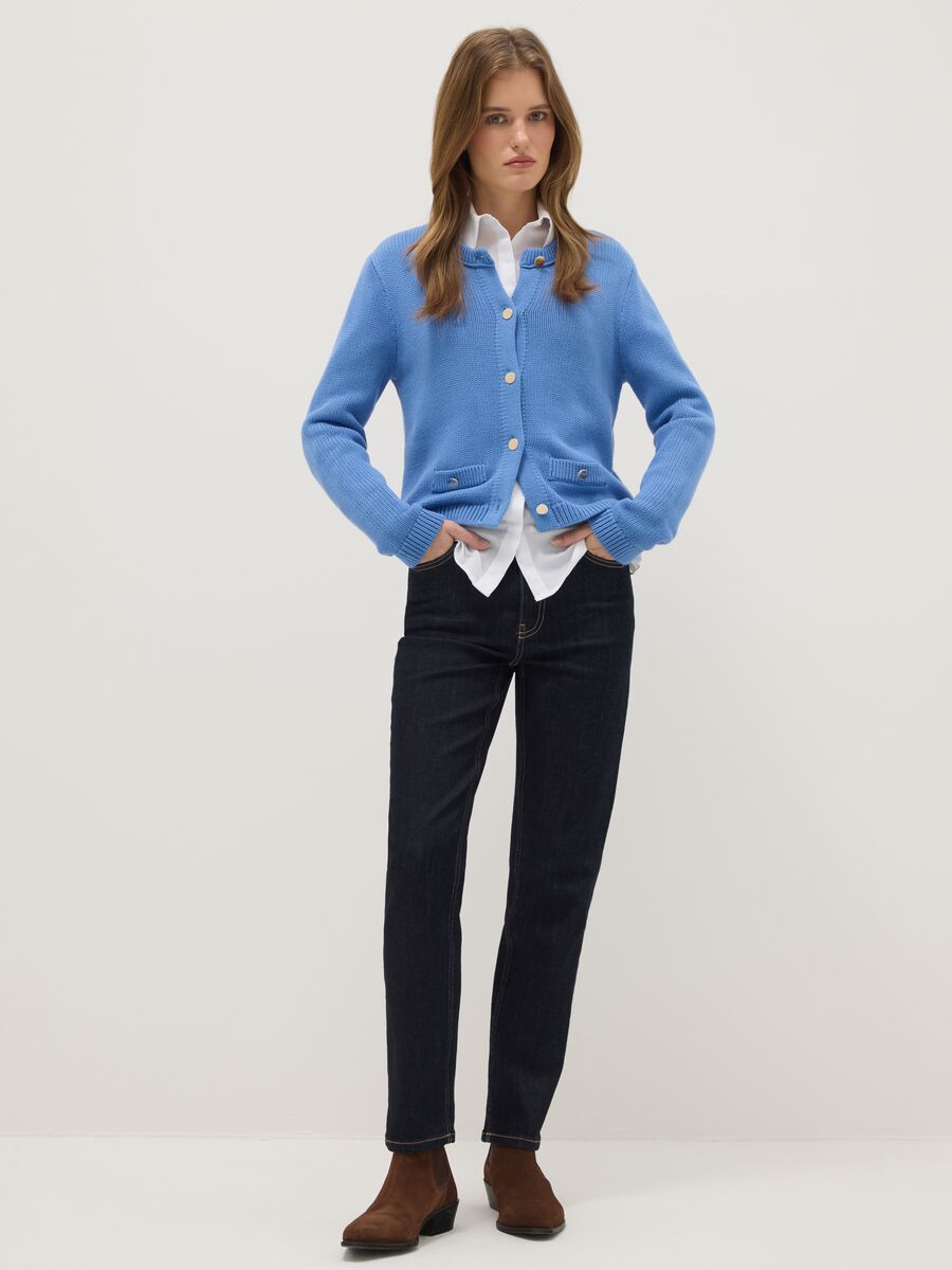 Cardigan blu in puro cotone regular fit con bottoni_1