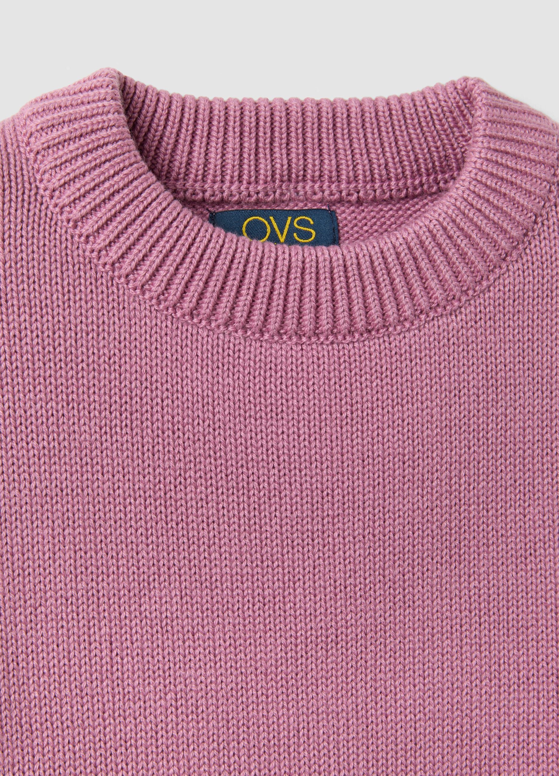 Pink cotton-blend jumper with jacquard stars for girls