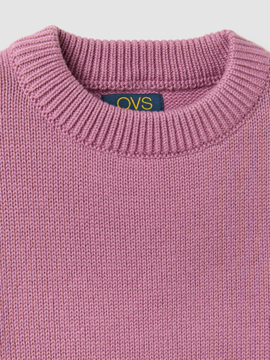 Maglia rosa in misto cotone con stelle jacquard per bambina_3