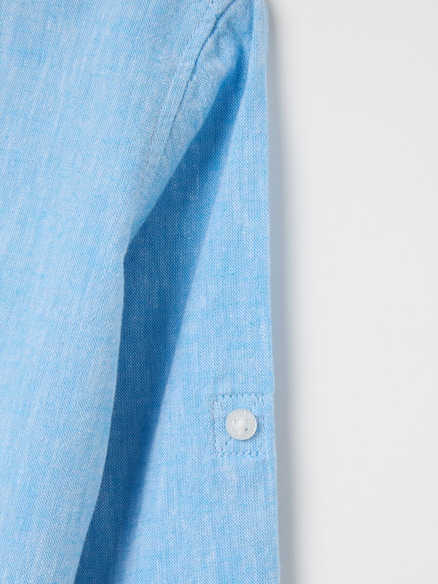Light blue long-sleeved shirt in cotton and linen_3