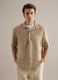 Beige pure linen regular fit shirt with bowling collar_2