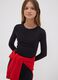 T-shirt nera in cotone organico elasticizzato con collo a costine per ragazza_1