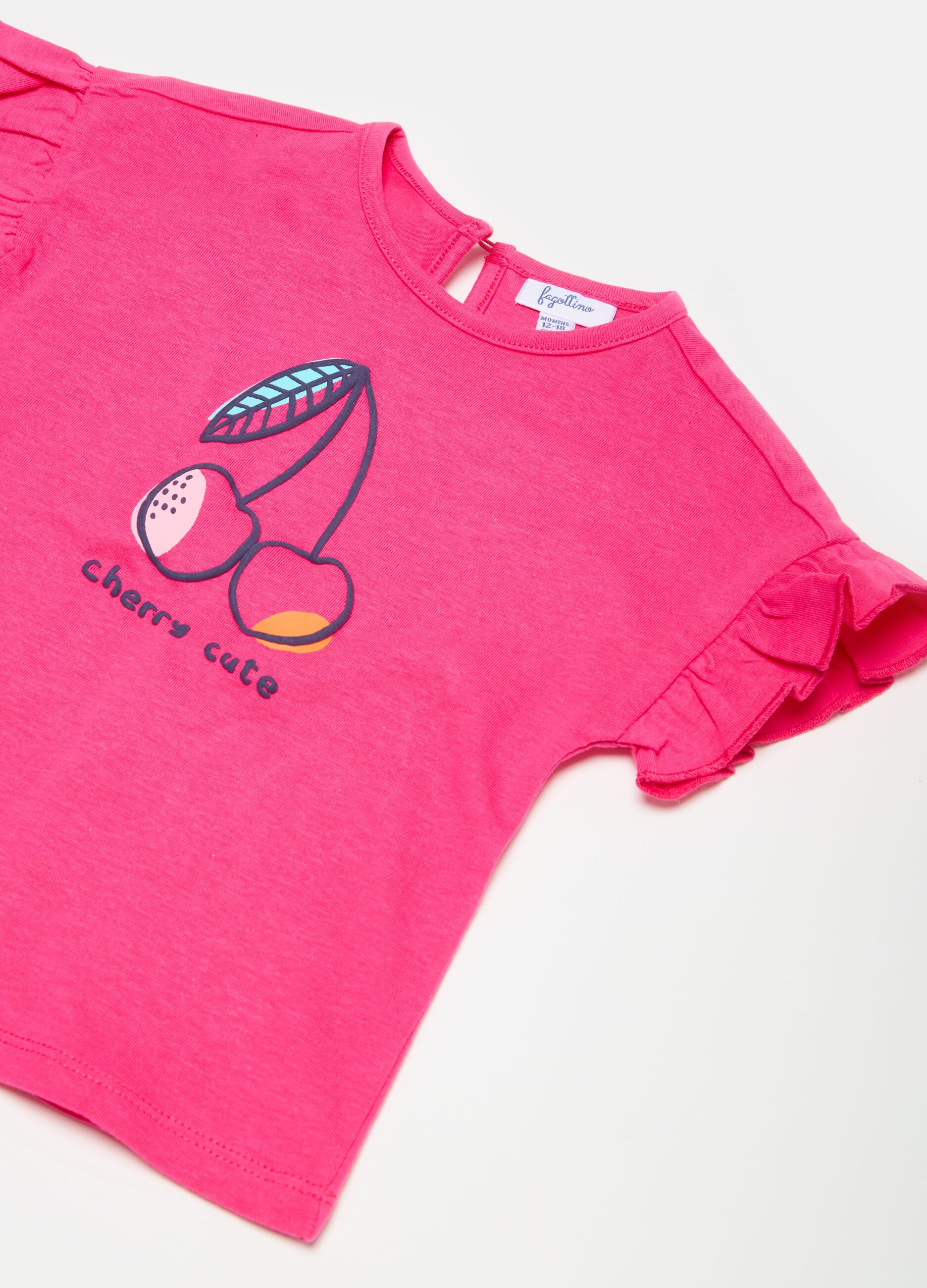 T-shirt with flounce and fruit print