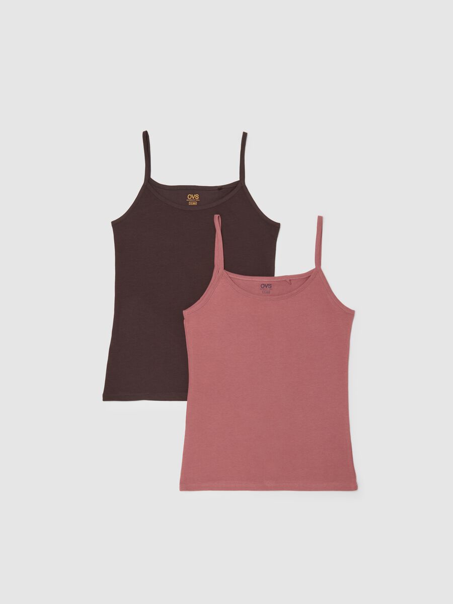 Bipack di canottiere in cotone elasticizzato marrone e rosa_4