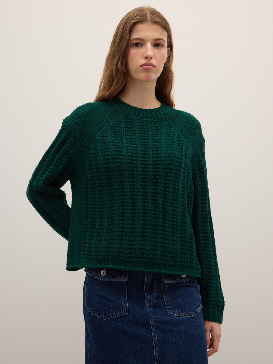 Green Sweater with Knitted Oversize Fit_1