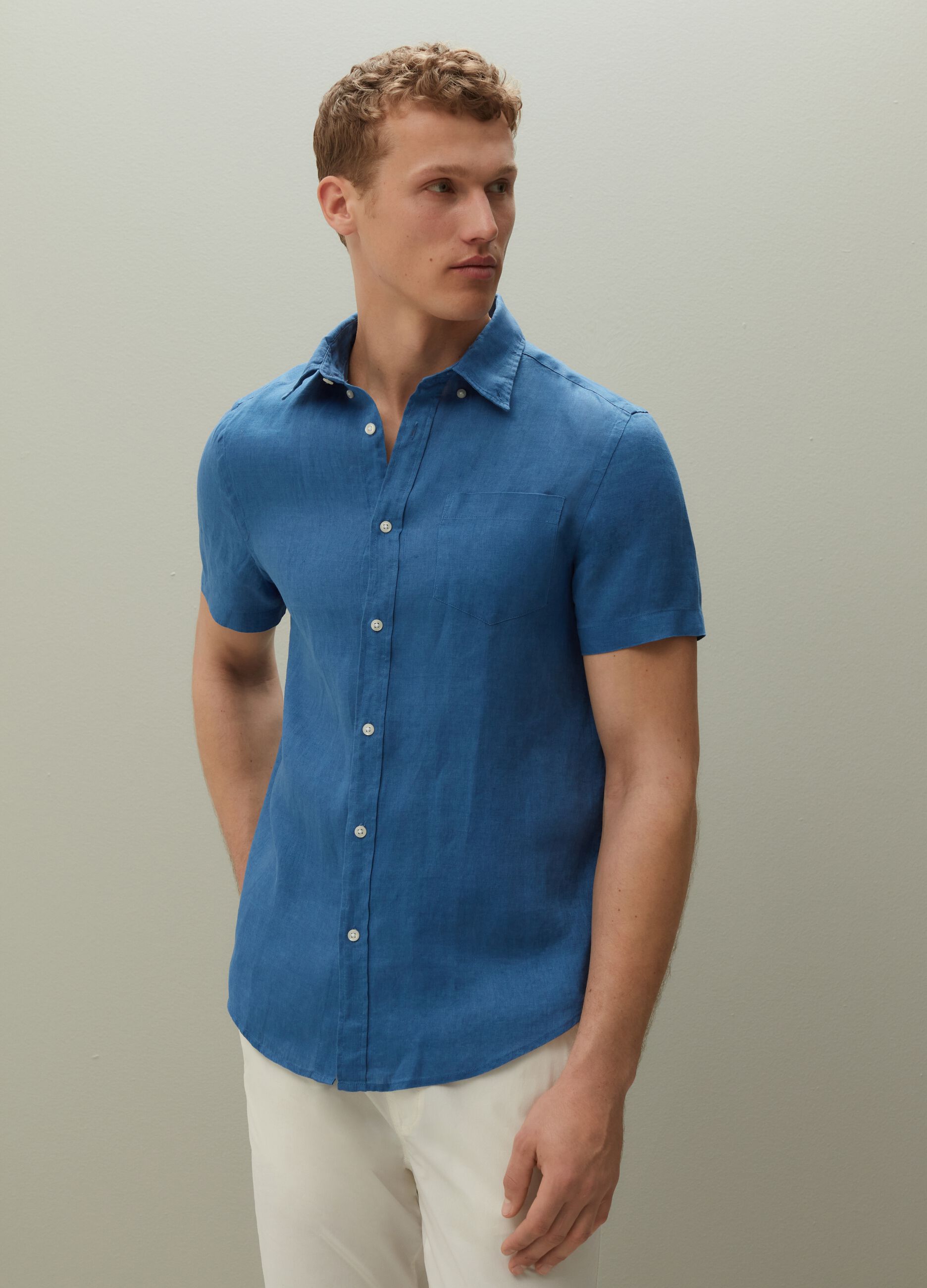 Camicia lino clearance azzurra uomo