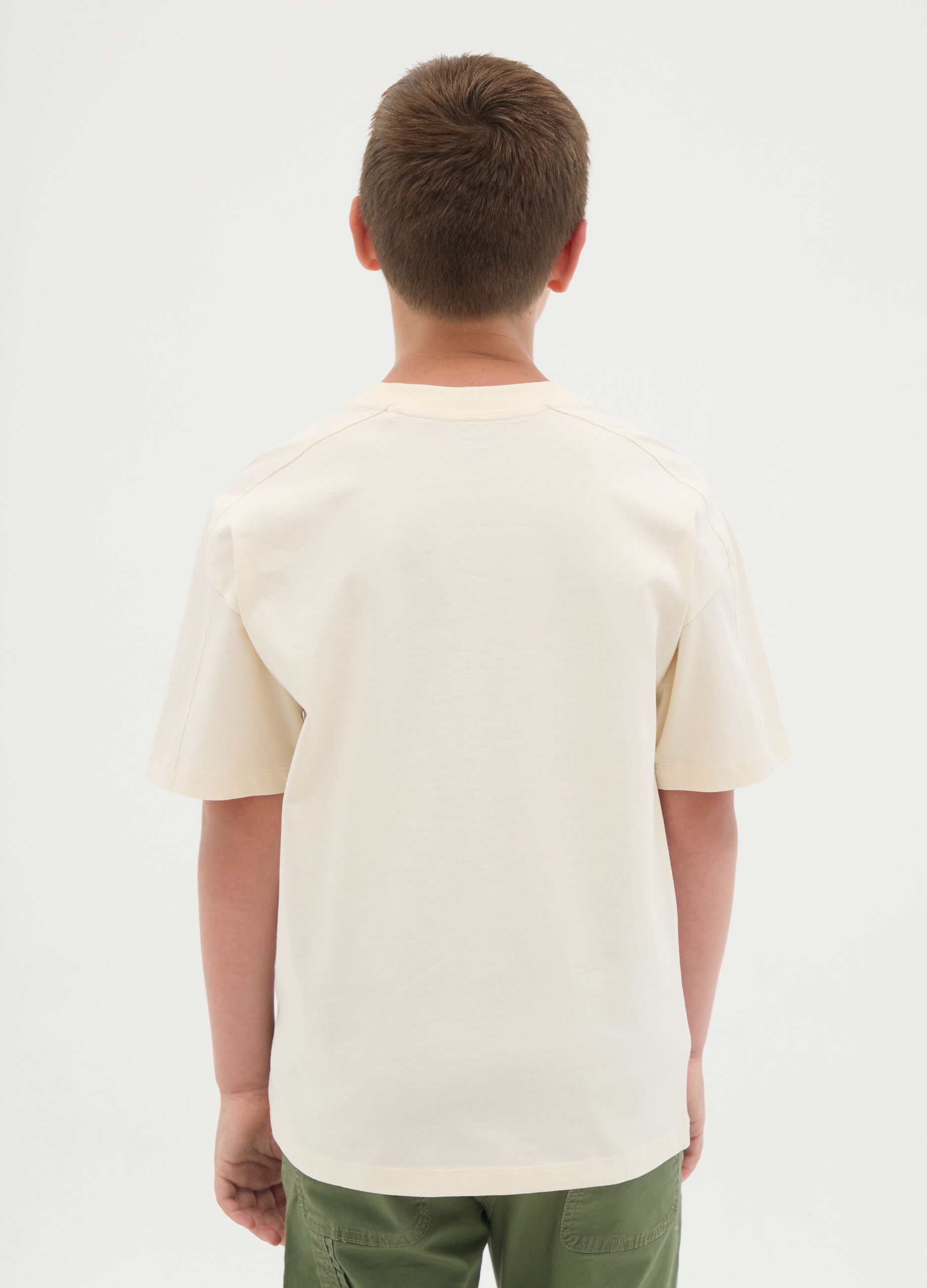 T-shirt da ragazzo in puro cotone beige regular fit