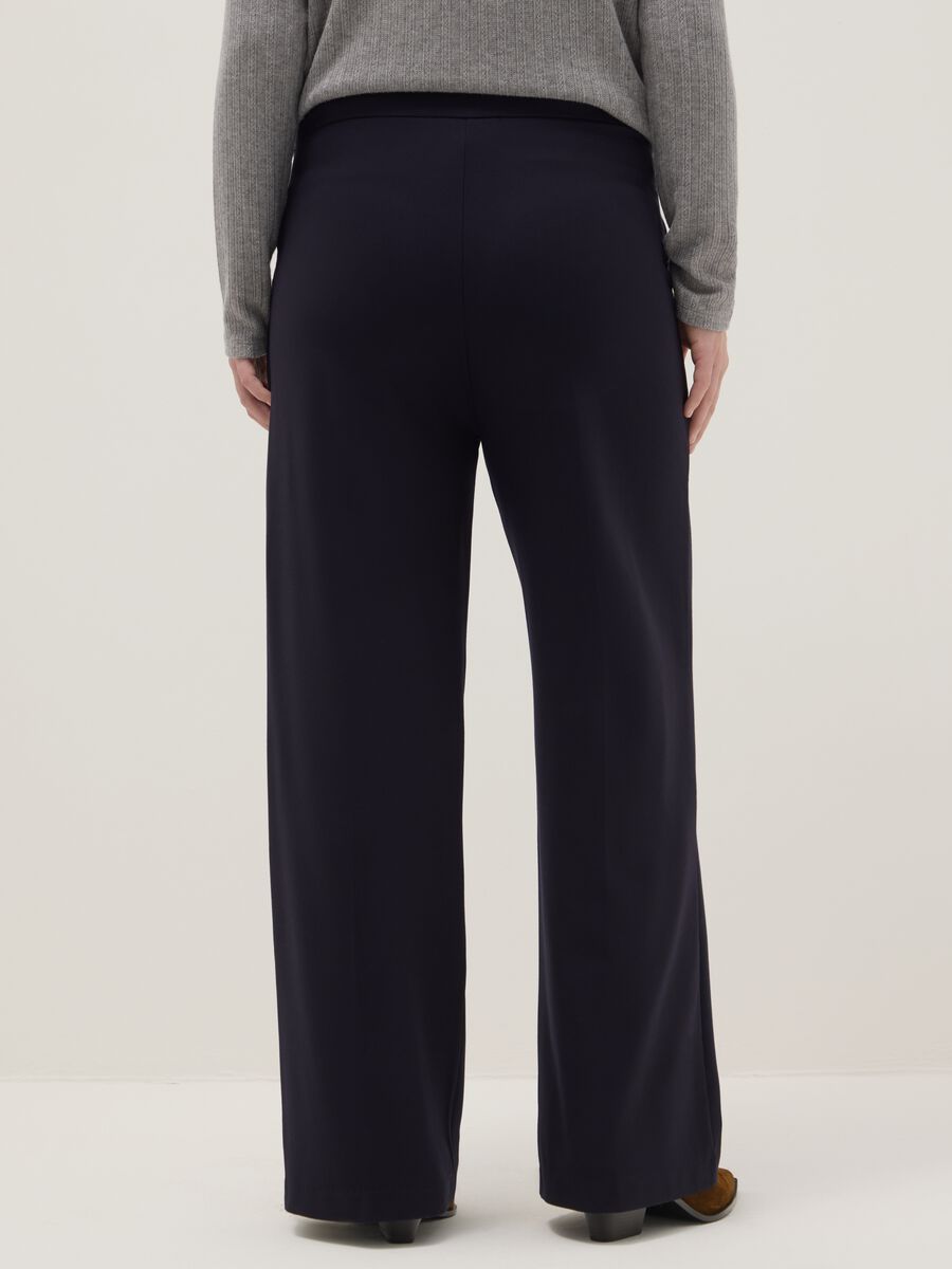 Blue Wide-Leg Trousers with Decorative Buttons_2