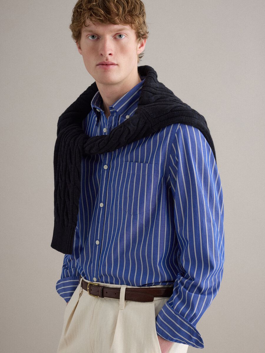 Multicolour striped pure cotton shirt, regular fit_0